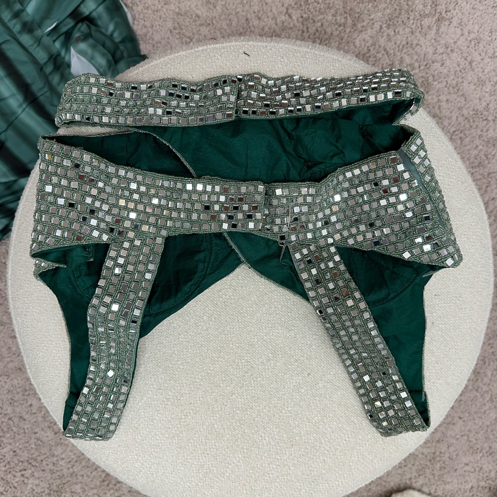 Green and Silver Embellished pre pleated Saree - Picture 3 of 7